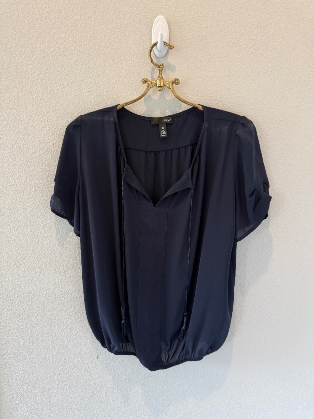 AQUA navy sheer top